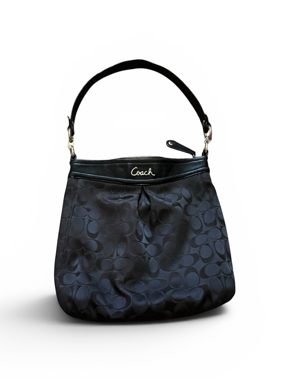 Coach Black Signature Jacquard Shoulder Bag with Gold Logo